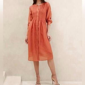 NWT Banana Republic Dress M Tencel Pintuck Pleated Organza Midi Pink Amaretti